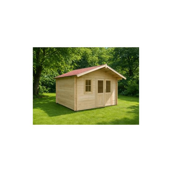 Habrita - Abri Madriers bois massif - 42 mm - surface extérieur 12,78 m2 - Toit double pente - couverture Bac acier - Image 2