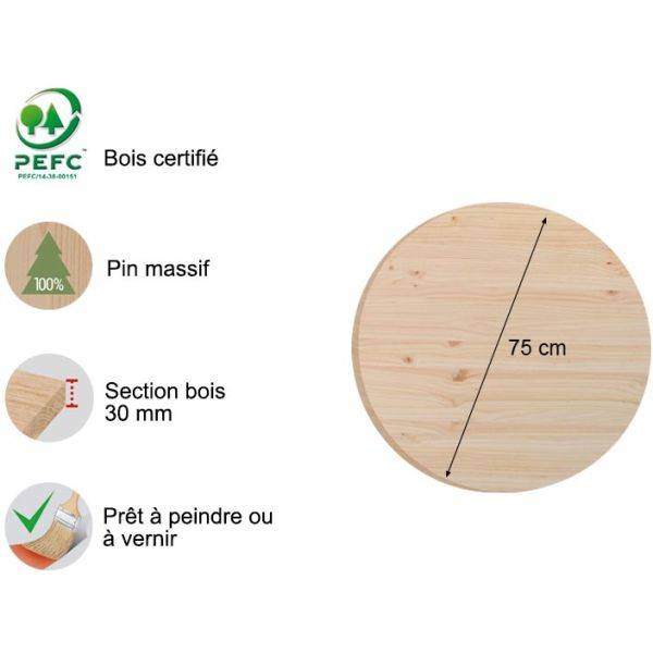 Plateau rond en pin 75 cm Épaisseur 3 cm Astigarraga - Image 3