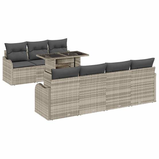 Salon de jardin modulable 8 pcs en poly rotin tissé pour 7 convives Gris clair – ComfortXL Outdoor Living - Image 2