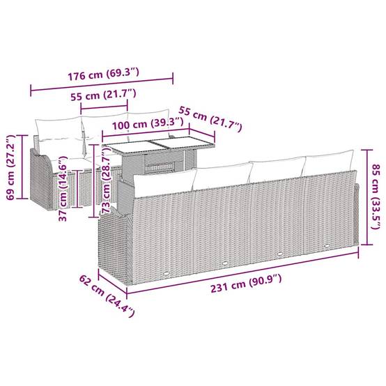 Salon de jardin modulable 8 pcs en poly rotin tissé pour 7 convives Gris clair – ComfortXL Outdoor Living - Image 8