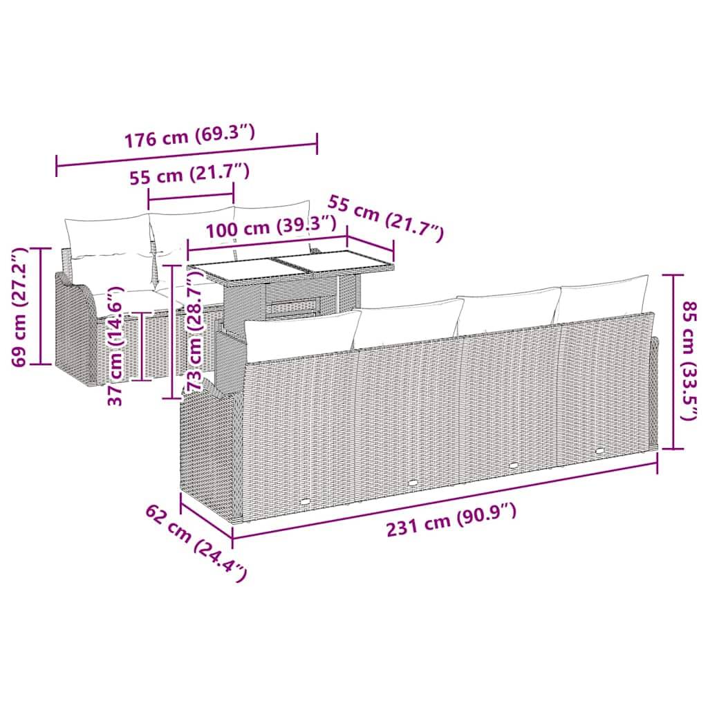 Salon de jardin modulable 8 pcs en poly rotin tissé pour 7 convives Gris clair – ComfortXL Outdoor Living - Image 8