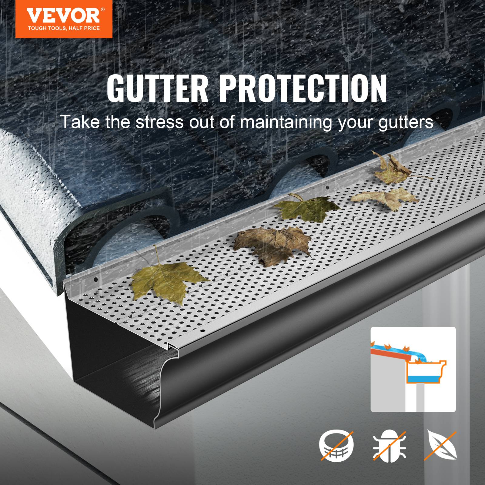 Vevor - VEVOR Grille protection gouttière 152 mm, alu, 26 pièces, longueur totale 31,7 m. Anti-feuilles, trou 4 mm. - Image 2