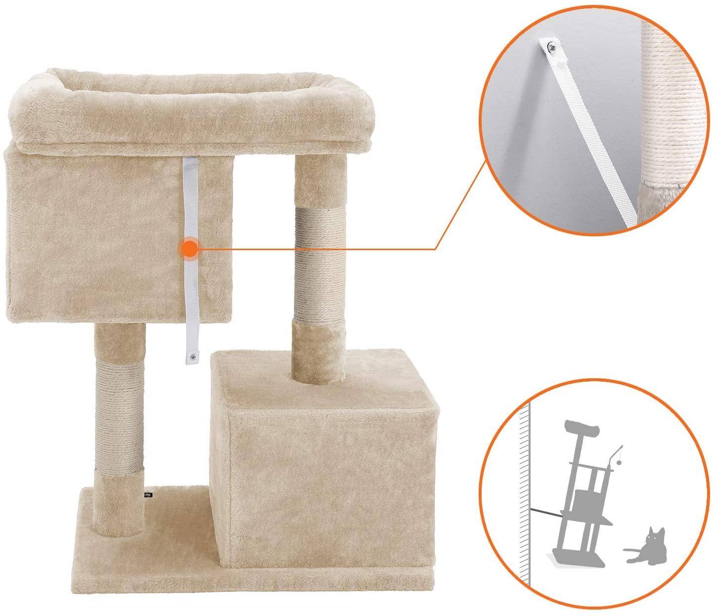 Arbre à chat colonne en sisal pour aiguiser les griffes 2 niches luxueuses maison de jeu meubles pour chatons chats et félins couleur beige - Image 2