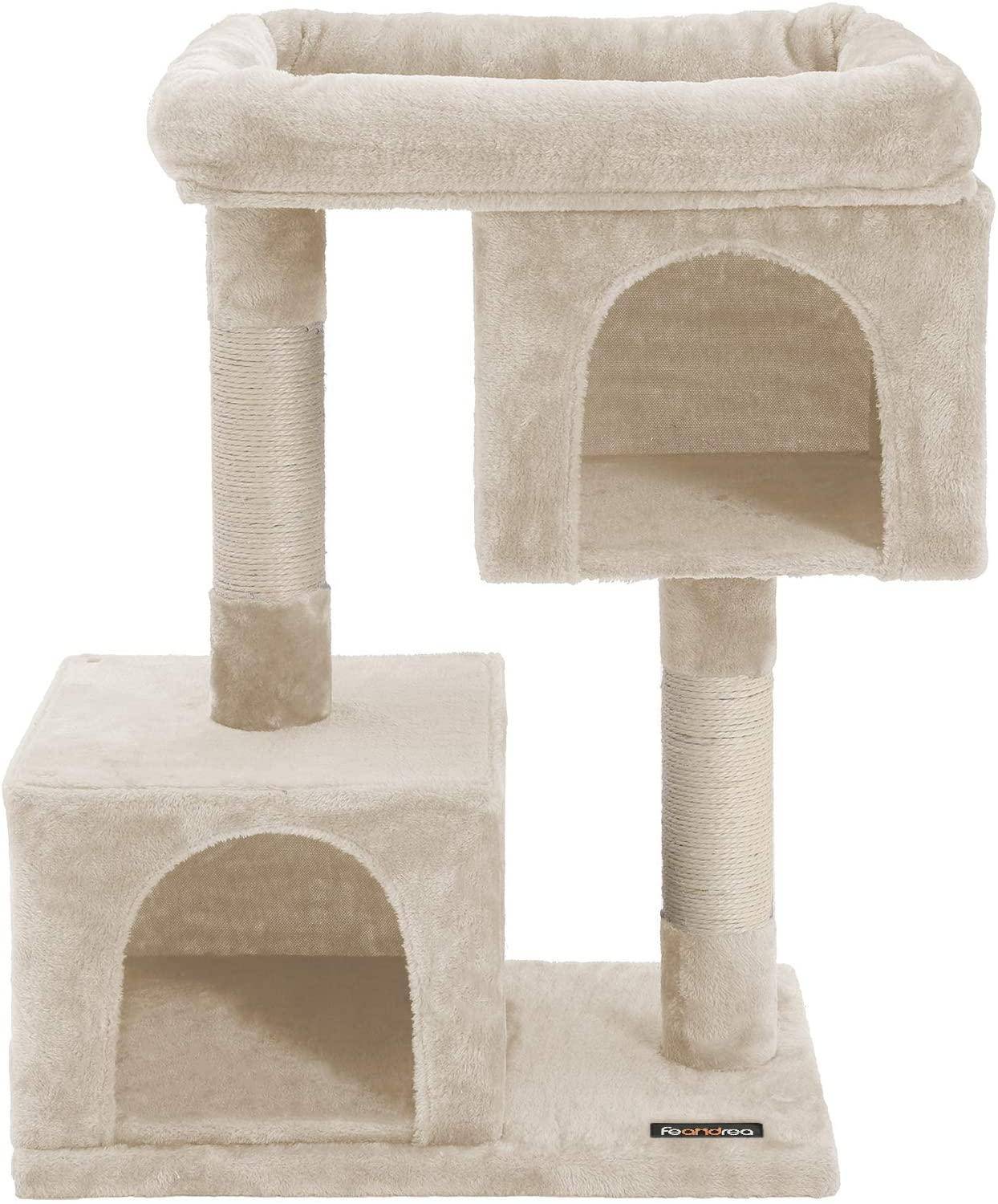 Arbre à chat colonne en sisal pour aiguiser les griffes 2 niches luxueuses maison de jeu meubles pour chatons chats et félins couleur beige - Image 3