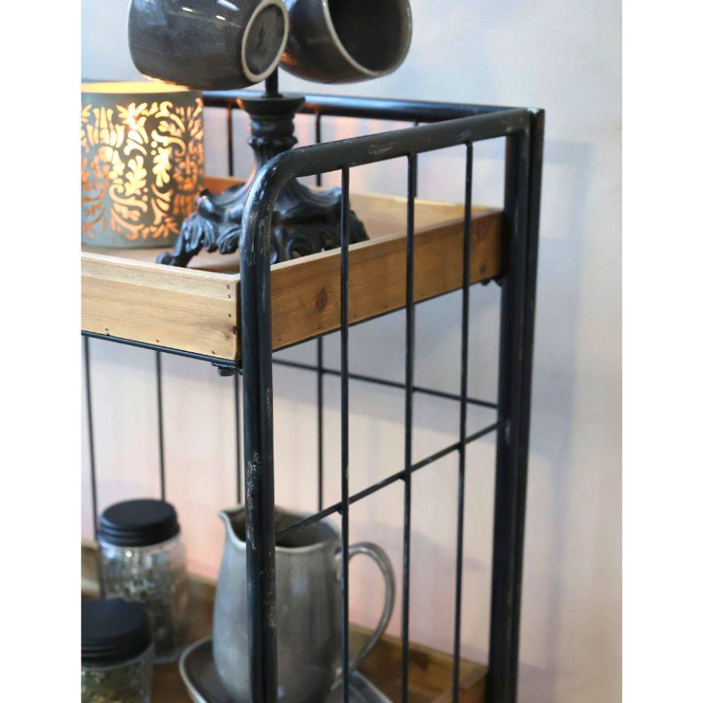 Chemin De Campagne - Etagère desserte chariot en bois marron et fer noir 81.5 x37.5x 140 cm Chemin de campagne - Image 3