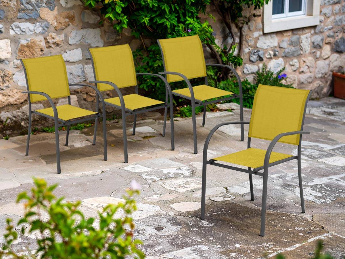 Hesperide - Lot de 4 fauteuils de jardin en texaline Piazza Moutarde /Graphite - Hespéride - Image 2
