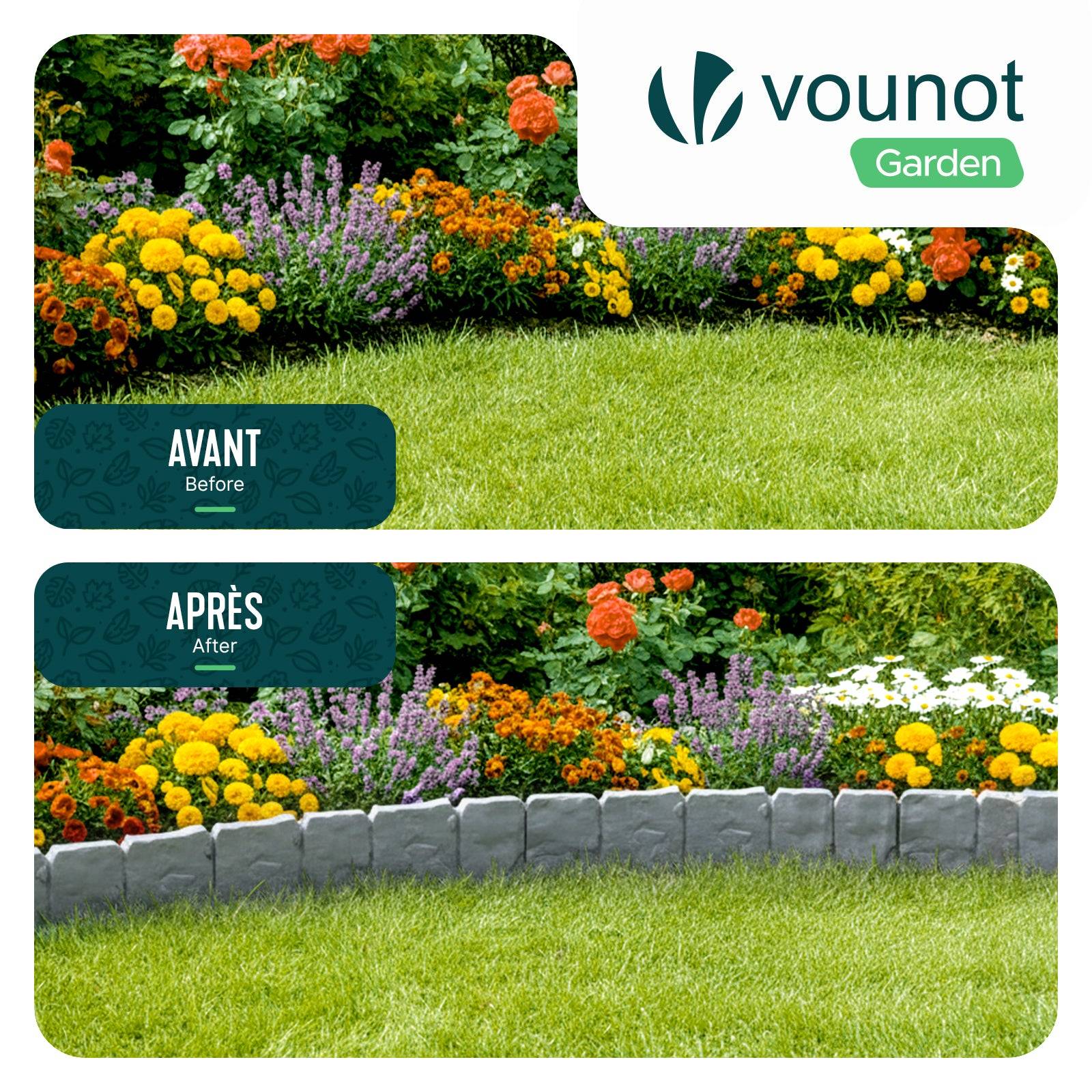 Vounot - Bordure de jardin plastique PP imitation pierre 7.5m gris clair - Image 7