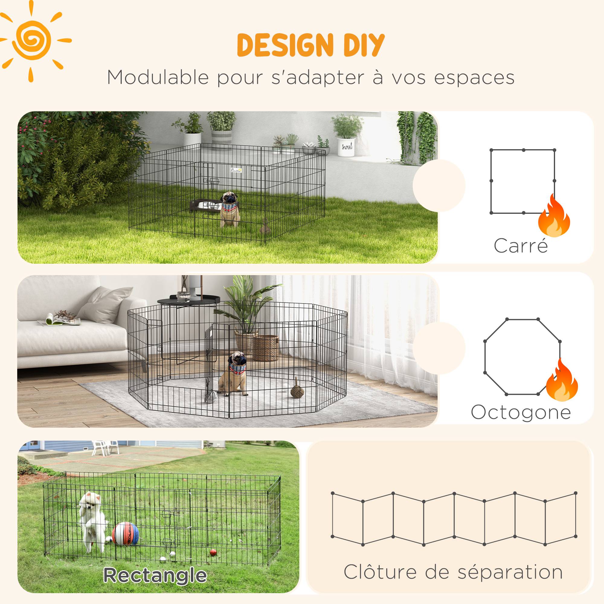 Parc enclos modulable pour chiens lapins rongeurs clôture pour petits animaux intérieur et extérieur pliant 8 panneaux - Image 6