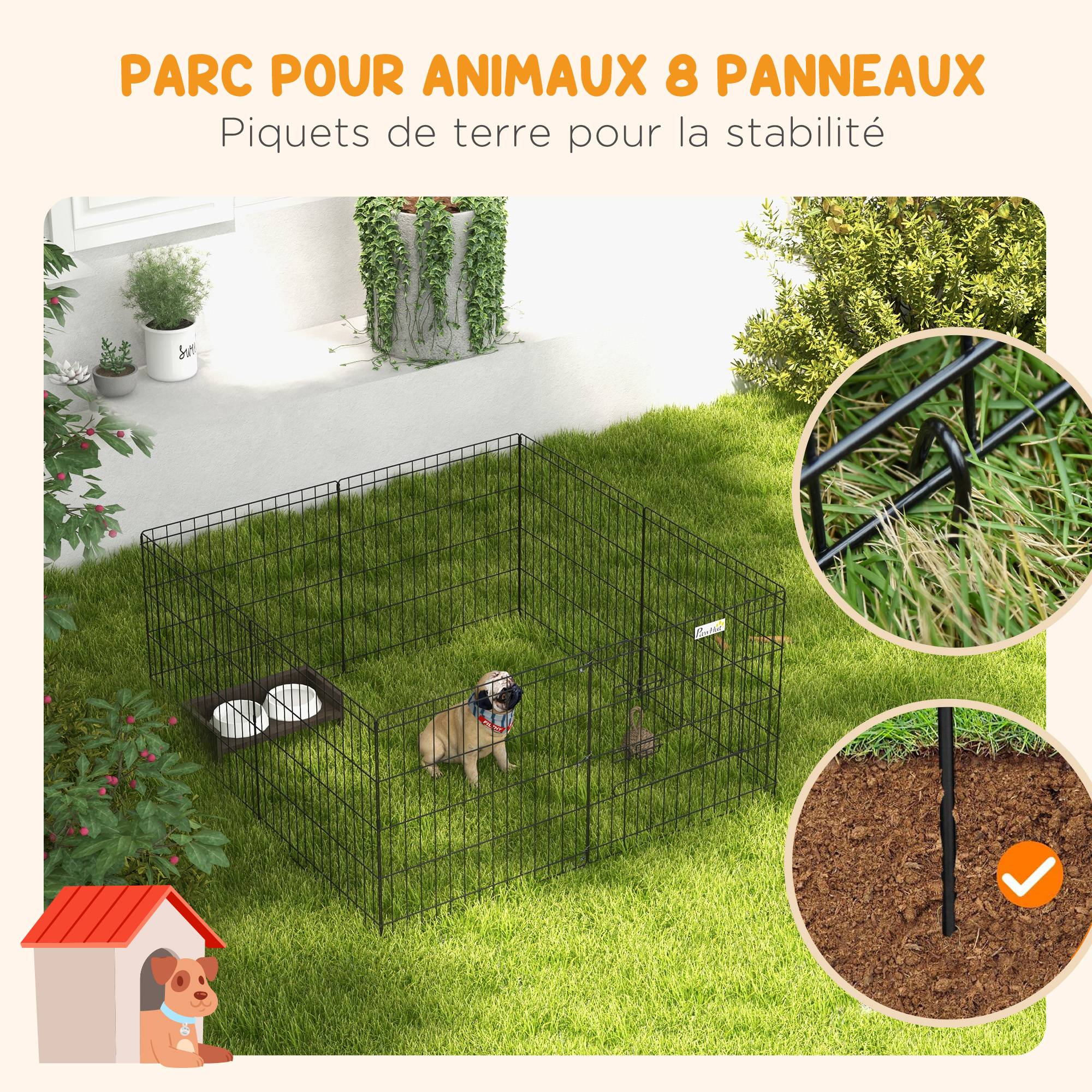Parc enclos modulable pour chiens lapins rongeurs clôture pour petits animaux intérieur et extérieur pliant 8 panneaux - Image 8