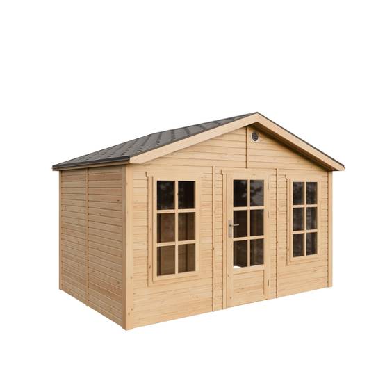 Timbela - Abri de jardin en bois - 8,88 m² - 276x382xH267 cm - sans plancher avec bardeaux bitumineux couleur gris - 17 mm d’épaisseur - Timbela M734 - Image 3