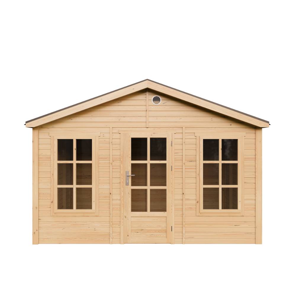 Timbela - Abri de jardin en bois - 8,88 m² - 276x382xH267 cm - sans plancher avec bardeaux bitumineux couleur gris - 17 mm d’épaisseur - Timbela M734 - Image 2