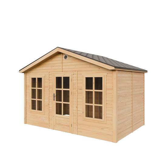 Timbela - Abri de jardin en bois - 8,88 m² - 276x382xH267 cm - sans plancher avec bardeaux bitumineux couleur gris - 17 mm d’épaisseur - Timbela M734 - Image 4
