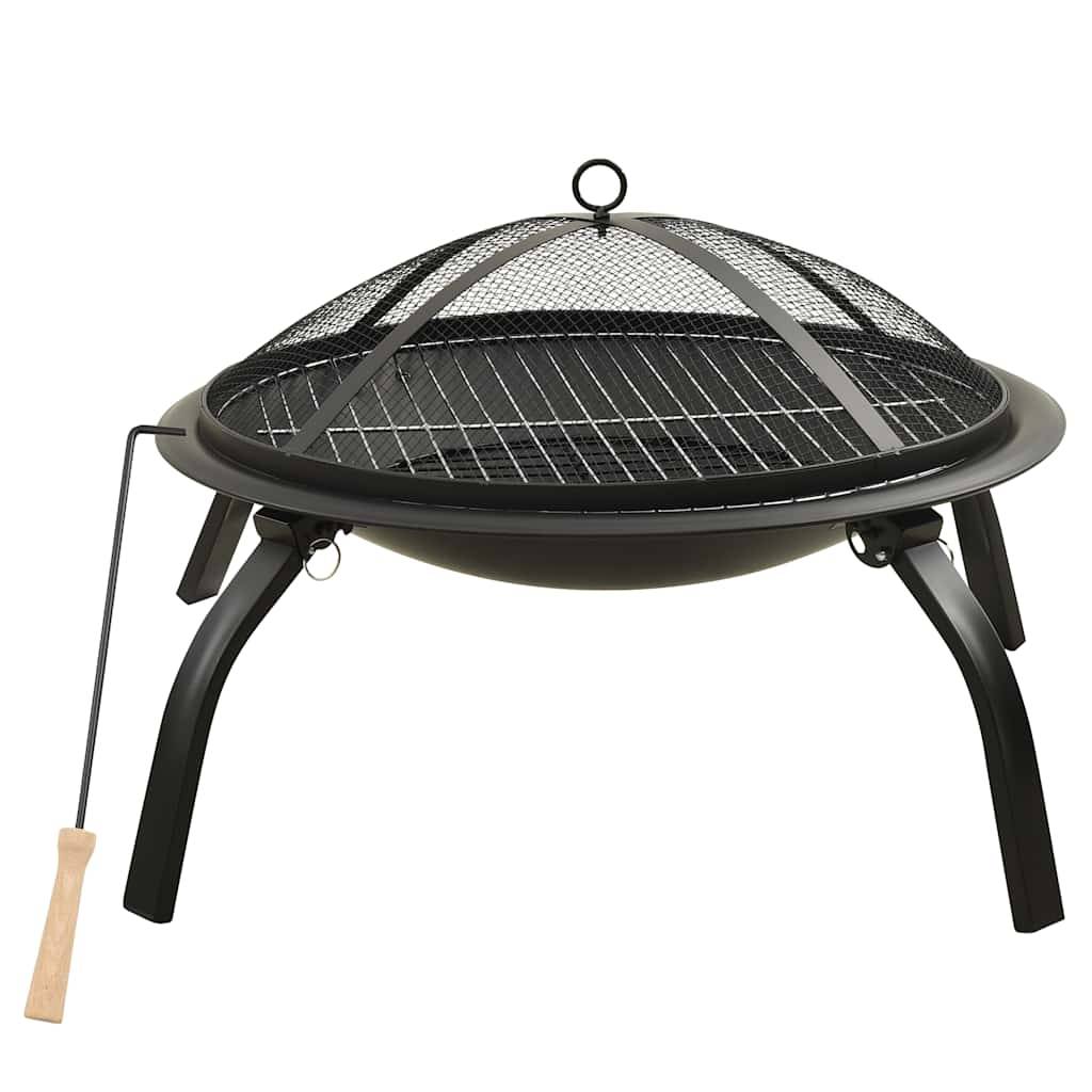 ComfortXL - Brasero Barbecue 2-en-1 Acier avec Tisonnier et Grille pour Jardin Pliable Noir – ComfortXL Outdoor Living - Image 2