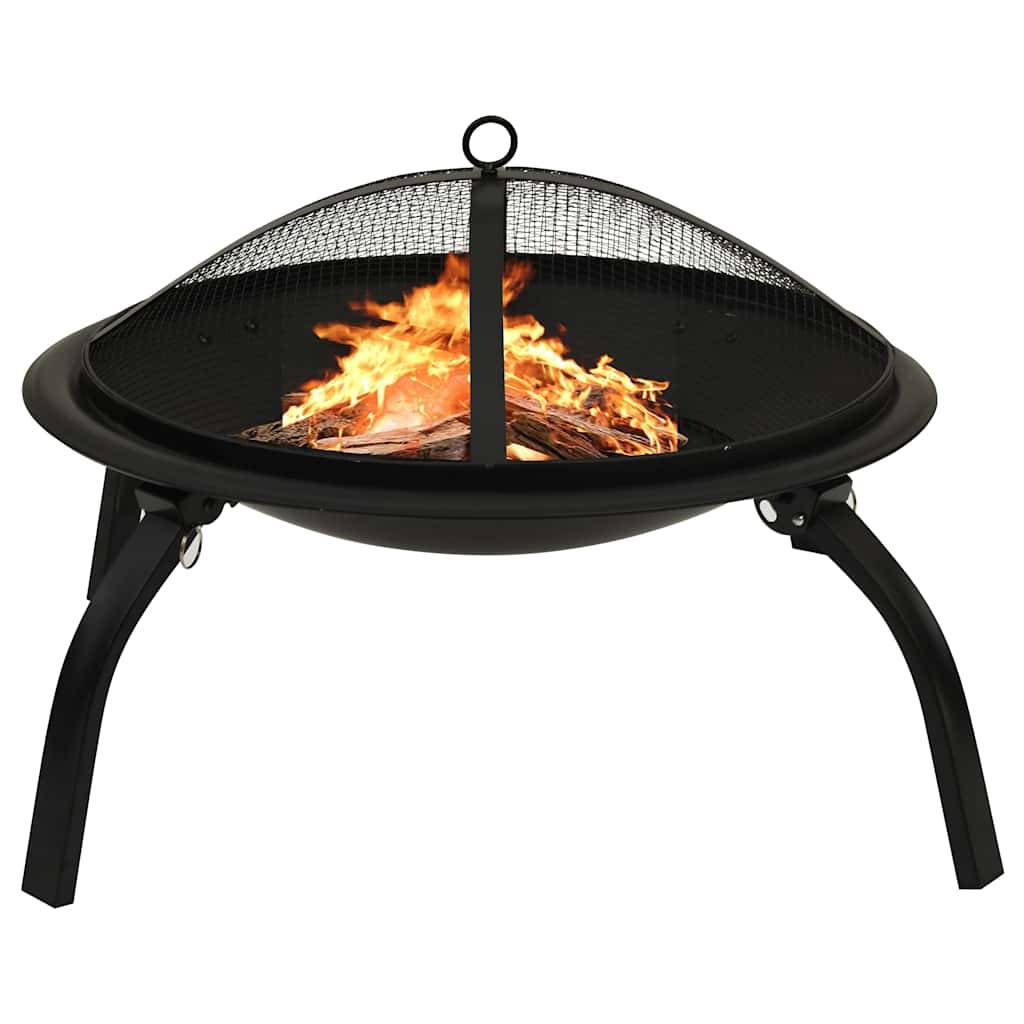 ComfortXL - Brasero Barbecue 2-en-1 Acier avec Tisonnier et Grille pour Jardin Pliable Noir – ComfortXL Outdoor Living - Image 1