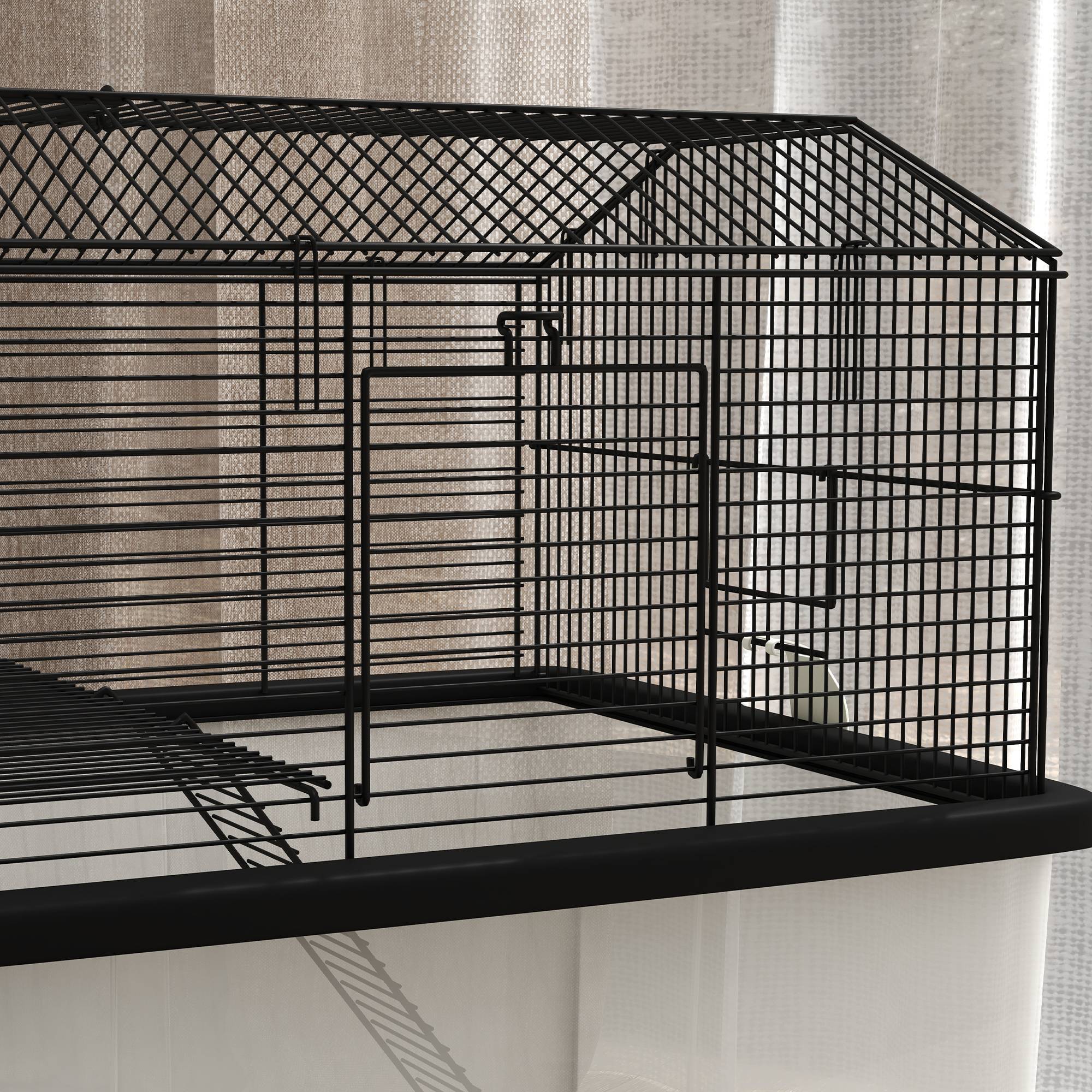 Cage fil d'acier sur roulettes pour hamsters 2 étages avec mangeoire 57x43x57 cm noir - ComfortXL Outdoor Living - Image 10