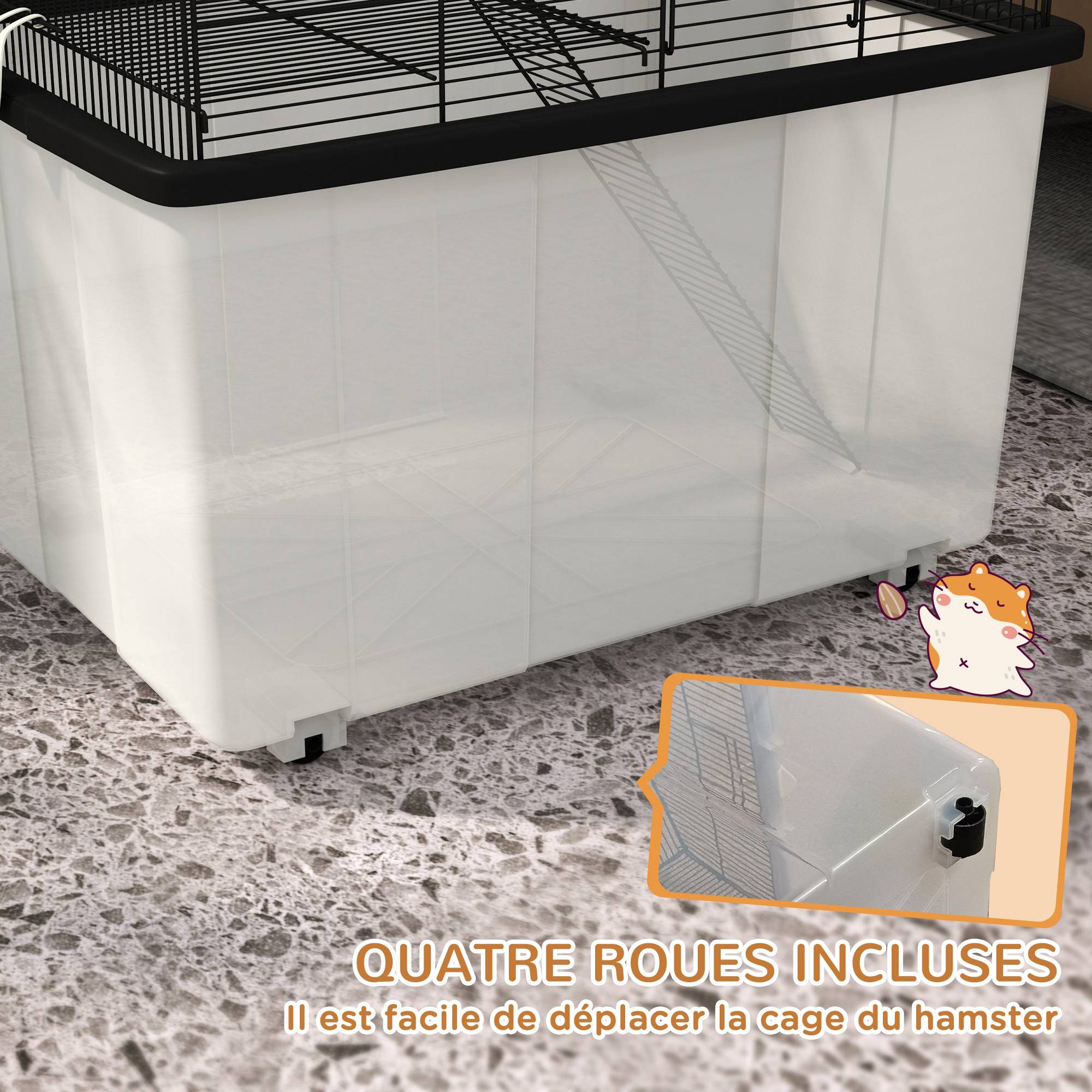 Cage fil d'acier sur roulettes pour hamsters 2 étages avec mangeoire 57x43x57 cm noir - ComfortXL Outdoor Living - Image 7
