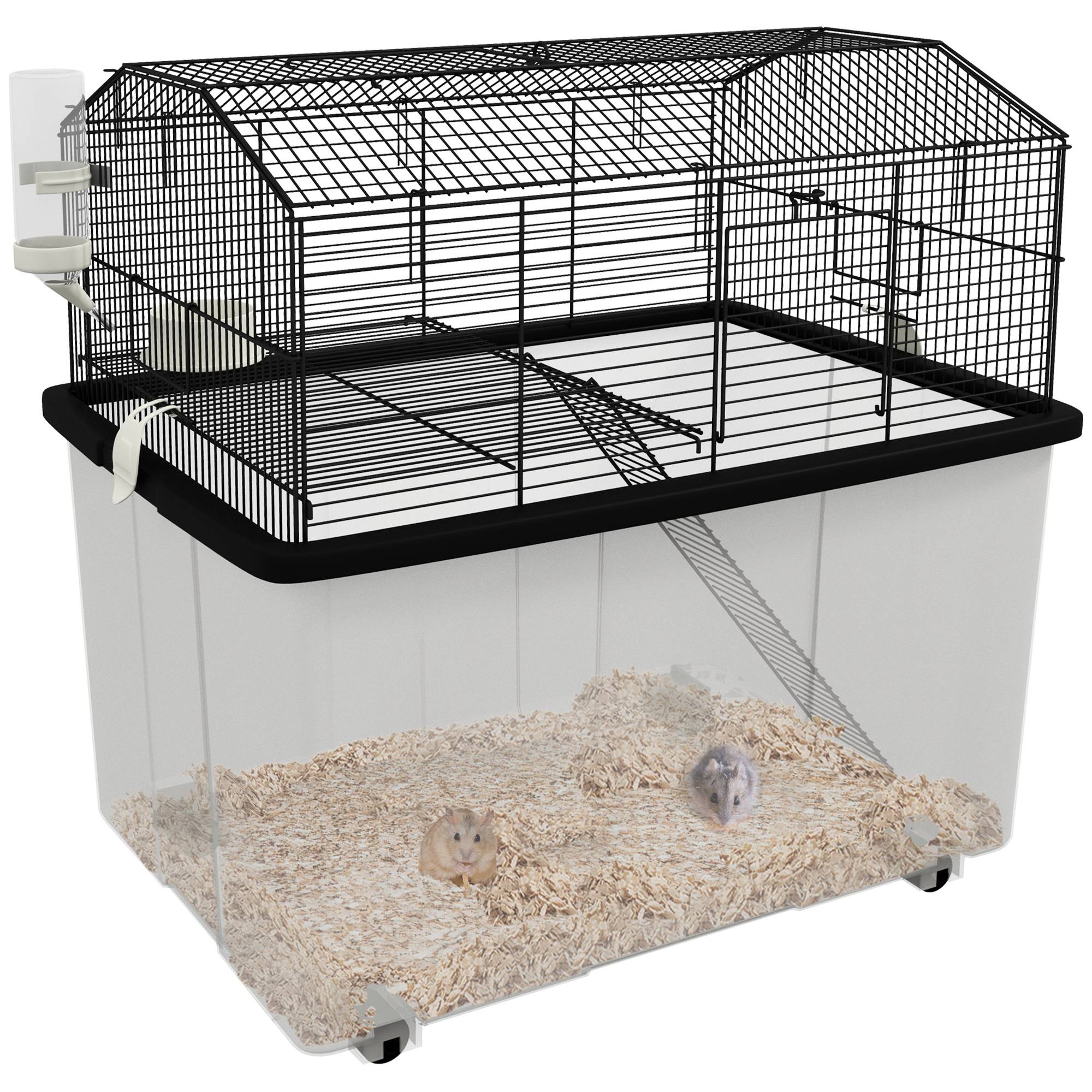 Cage fil d'acier sur roulettes pour hamsters 2 étages avec mangeoire 57x43x57 cm noir - ComfortXL Outdoor Living - Image 1