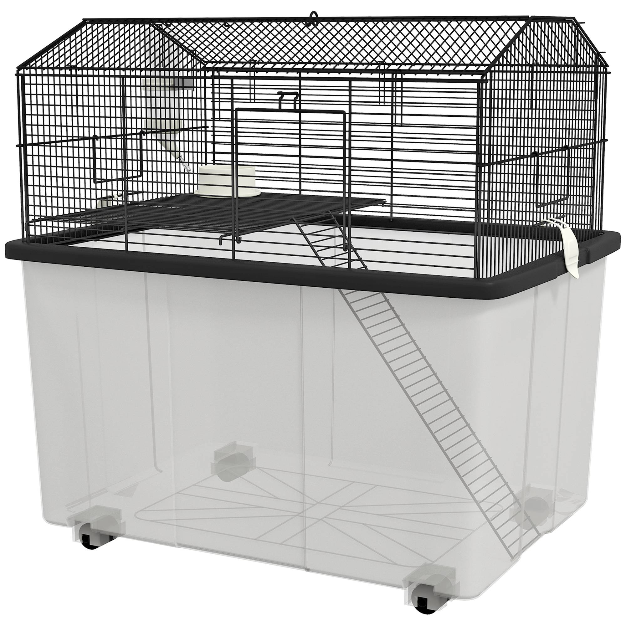 Cage fil d'acier sur roulettes pour hamsters 2 étages avec mangeoire 57x43x57 cm noir - ComfortXL Outdoor Living - Image 2