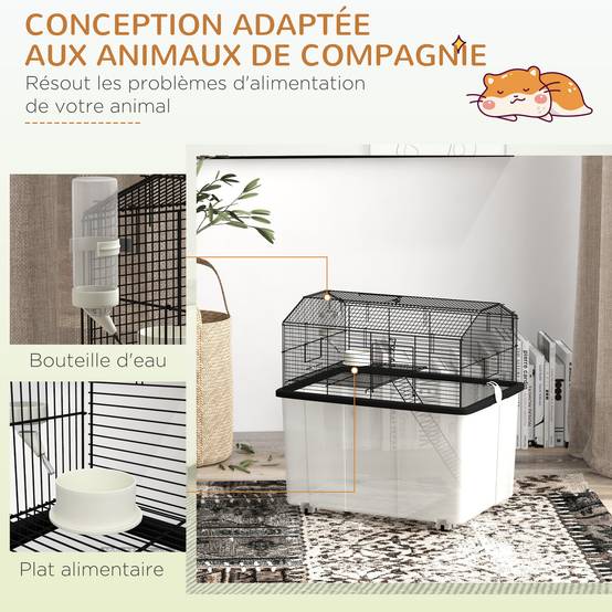 Cage fil d'acier sur roulettes pour hamsters 2 étages avec mangeoire 57x43x57 cm noir - ComfortXL Outdoor Living - Image 8