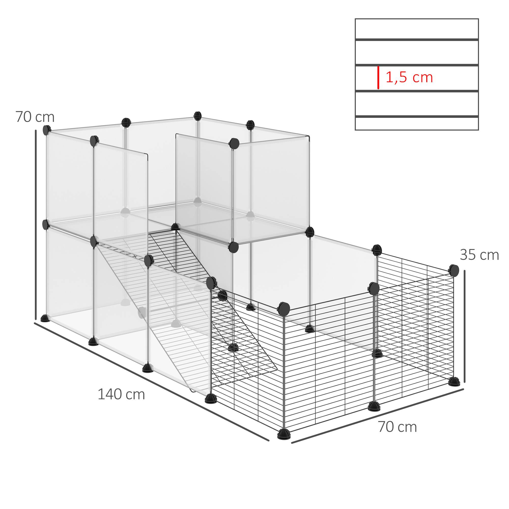 Enclos Lapin Modulaire Acier Animaux Panneaux Transparents 140x70x70cm - ComfortXL Outdoor Living - Image 5