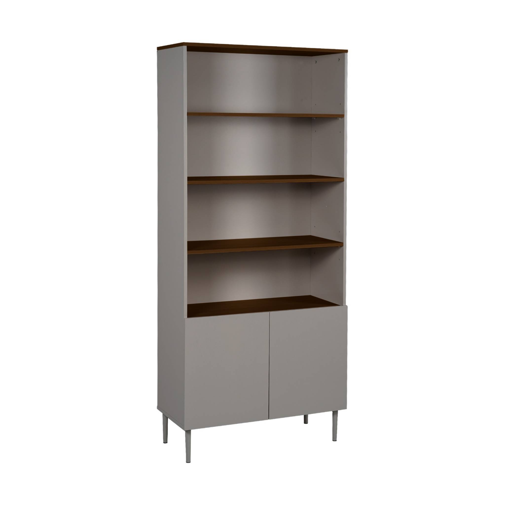 Etagère. bibliothèque métal et décor bois 6 niveaux gris et noyer - Ashton | sweeek - Image 2