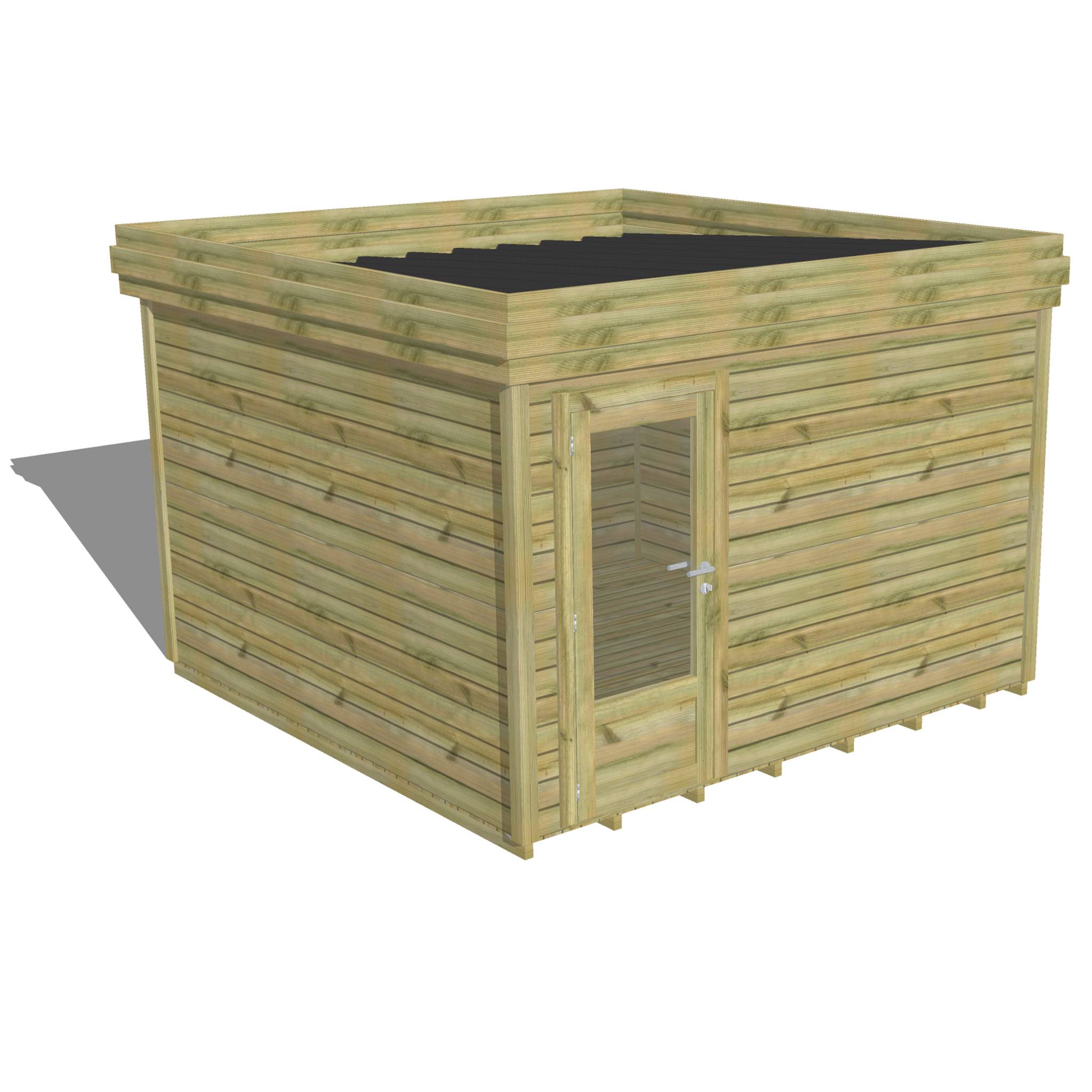 Abri Français - ABRI DE JARDIN bois autoclave 27mm - 3,44x3,44m / 12m2 - Bac acier - Plancher bois - Image 1