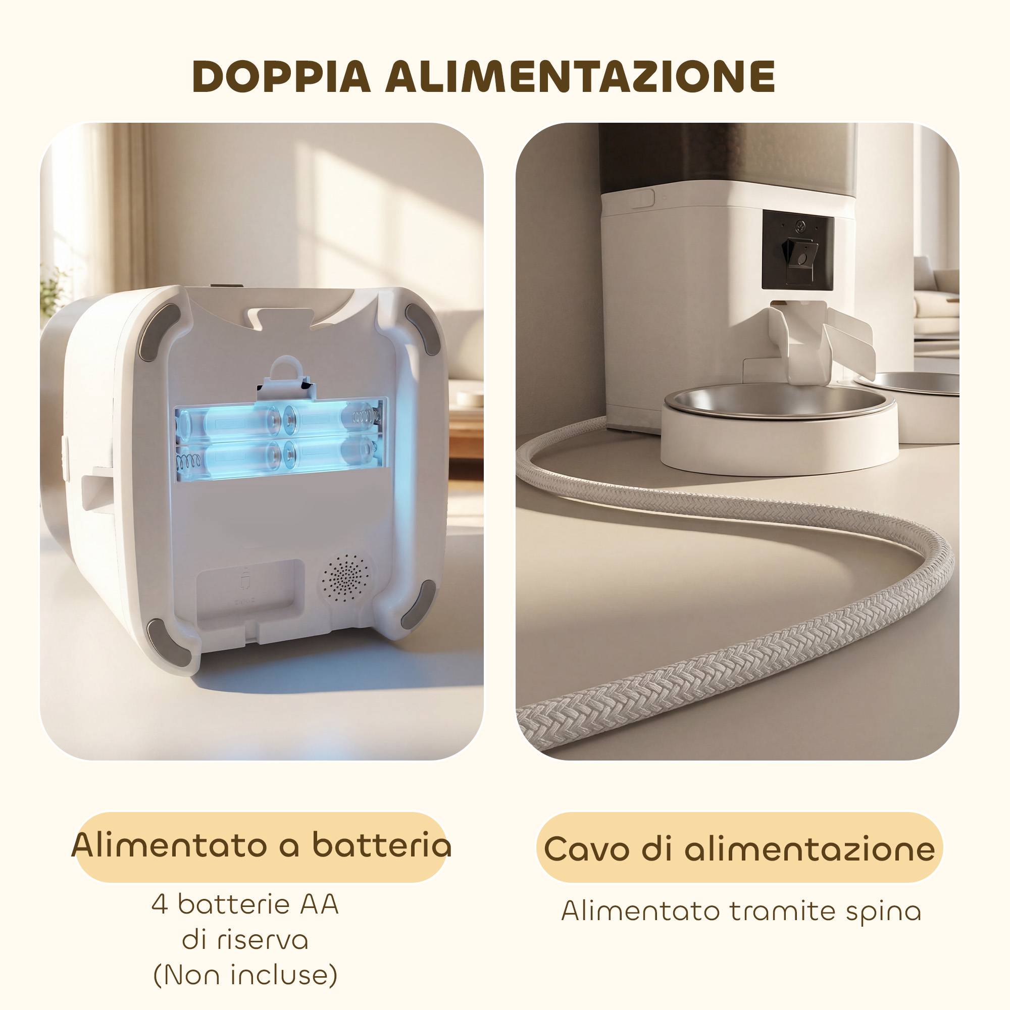 Distributeur automatique nourriture chat 6L WiFi 2.4G, minuterie,1-10 repas/jour,enregistrement 10s,2 bols inox - Image 10