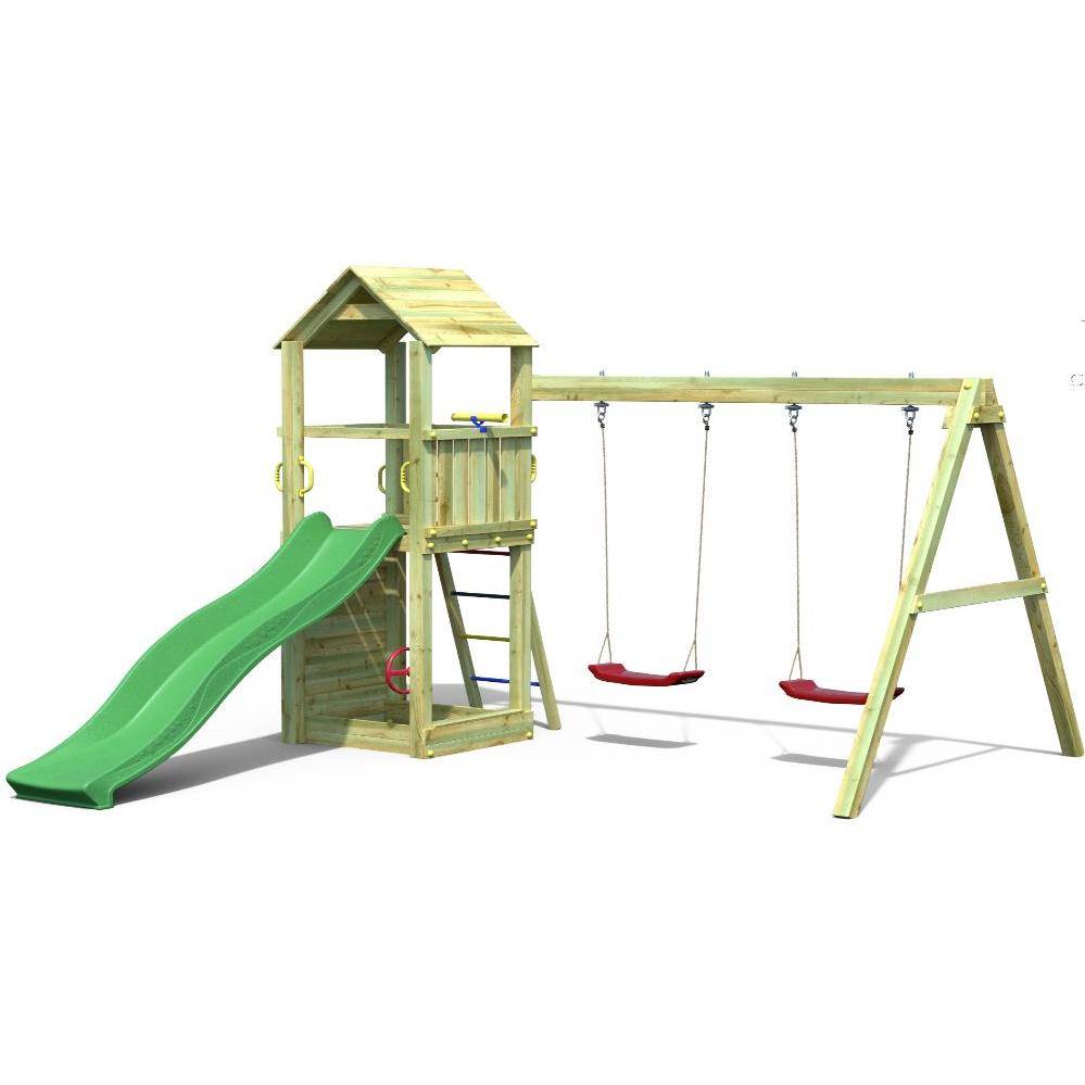 Fungoo - Aire de jeux Bois Flappi Balançoire Double, Toboggan FUNGOO - Image 1