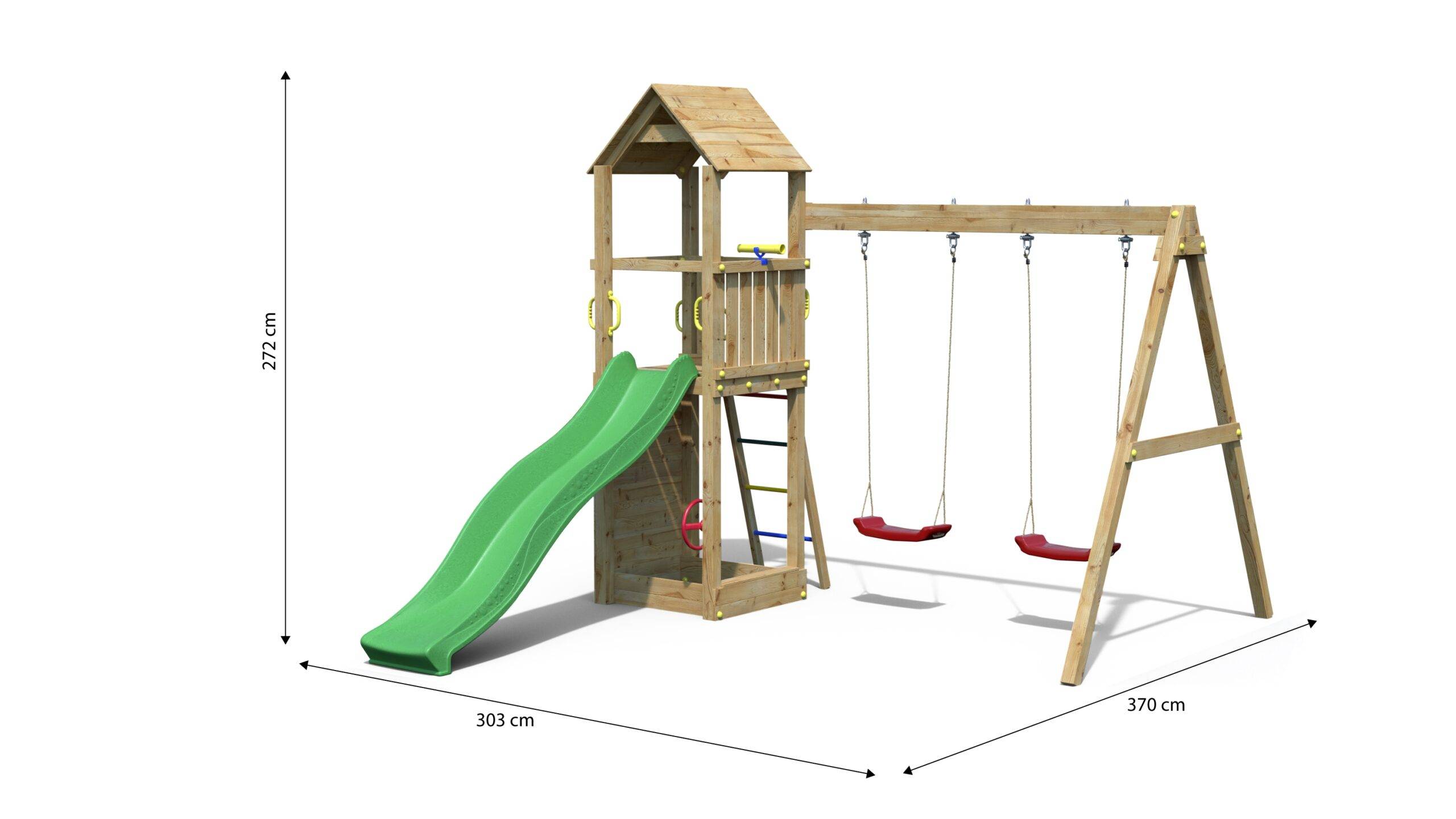 Fungoo - Aire de jeux Bois Flappi Balançoire Double, Toboggan FUNGOO - Image 4