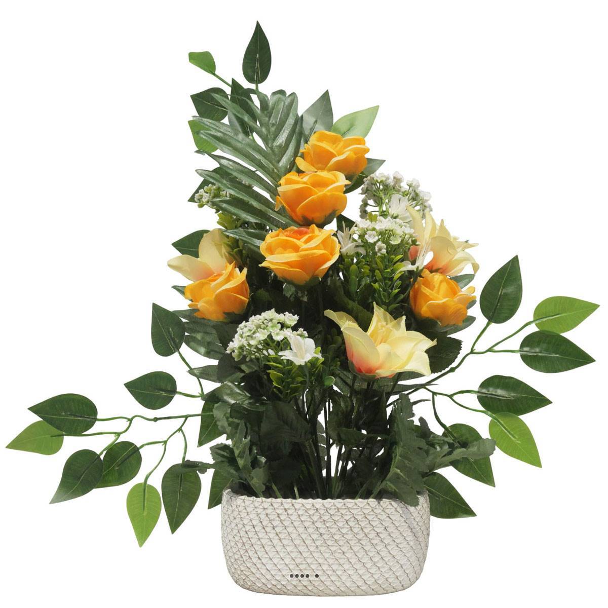 Artificielles - Jardinière de Rose gardénia, mini fleurs et ficus pour la Toussaint Orange - couleur: Orange - Image 2