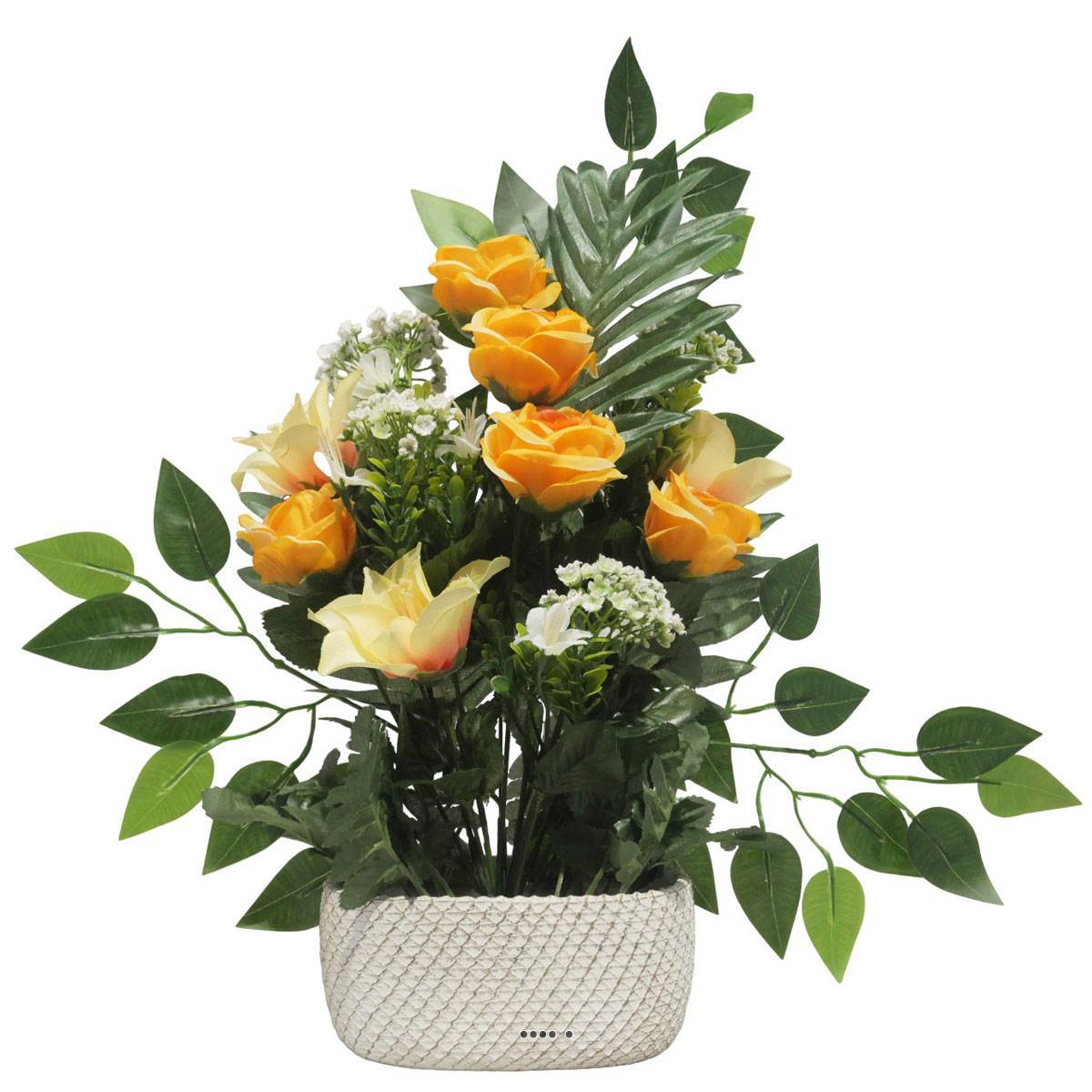 Artificielles - Jardinière de Rose gardénia, mini fleurs et ficus pour la Toussaint Orange - couleur: Orange - Image 1