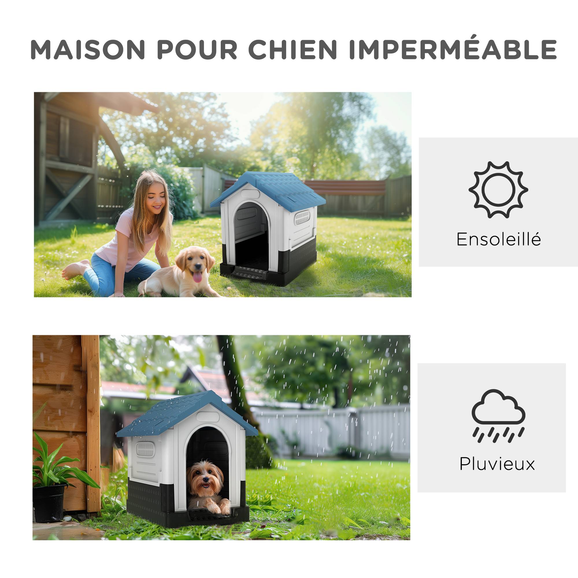 Niche pour chien chenil à l'extérieur pour chiens de petite et moyenne taille 64,5 x 57 x 66 cm blanc et bleu - Image 8