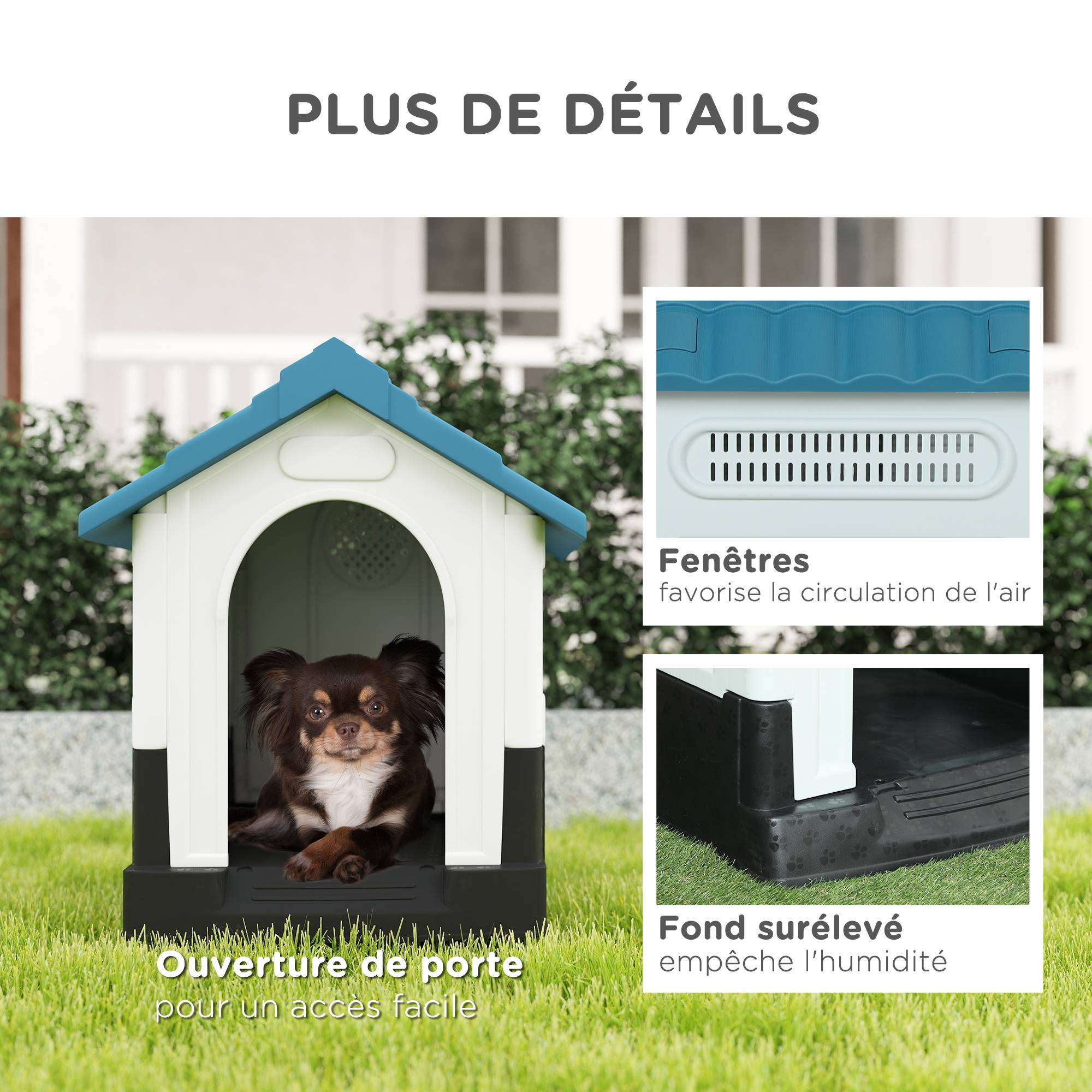 Niche pour chien chenil à l'extérieur pour chiens de petite et moyenne taille 64,5 x 57 x 66 cm blanc et bleu - Image 9