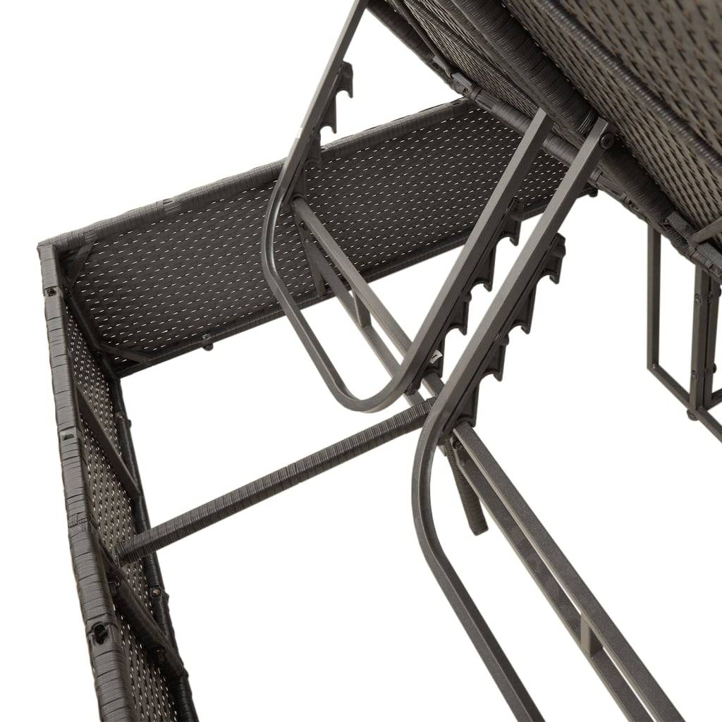 Chaise longue | Transat | Bain de soleil double avec toit et rideaux noir résine tressée - Image 8