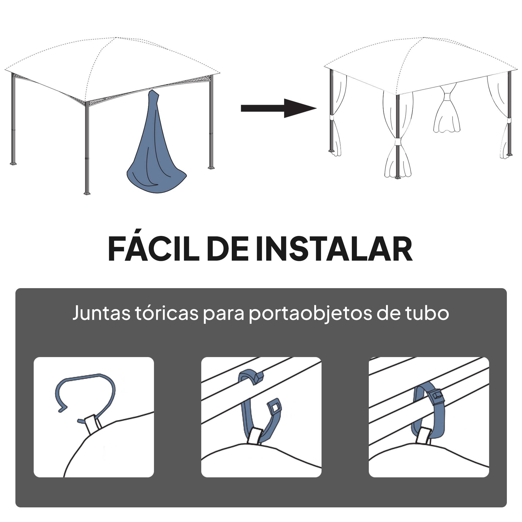 Set 4 Parois Latérales Tonnelle Polyester avec Fenêtres Anti-UV 3x3 m Gris Clair - ComfortXL Outdoor Living - Image 10