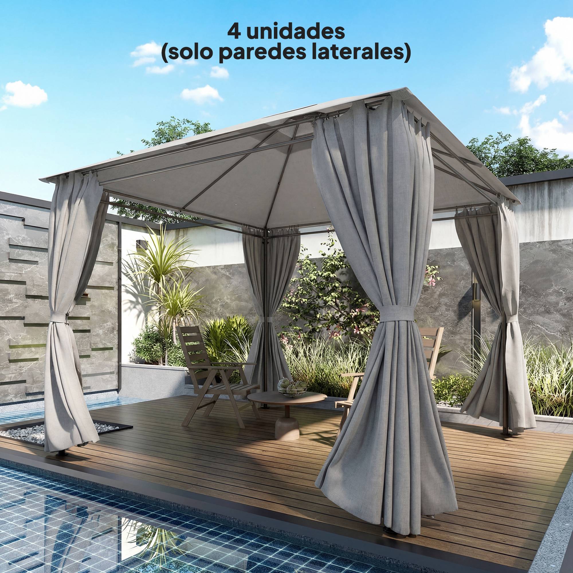 Set 4 Parois Latérales Tonnelle Polyester avec Fenêtres Anti-UV 3x3 m Gris Clair - ComfortXL Outdoor Living - Image 3