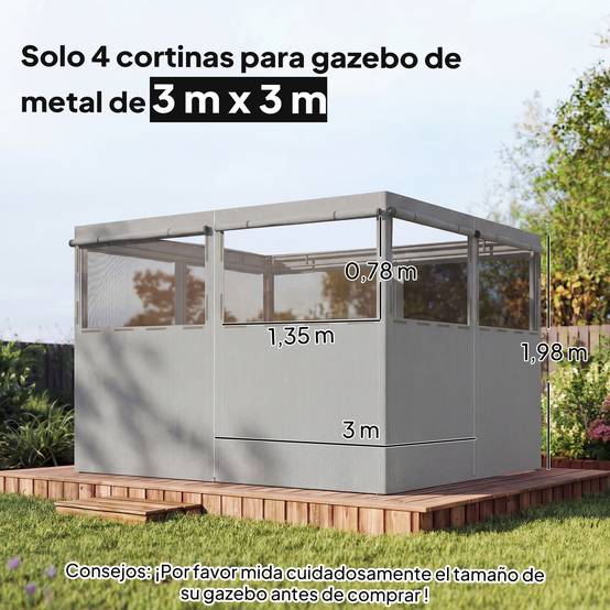 Set 4 Parois Latérales Tonnelle Polyester avec Fenêtres Anti-UV 3x3 m Gris Clair - ComfortXL Outdoor Living - Image 5