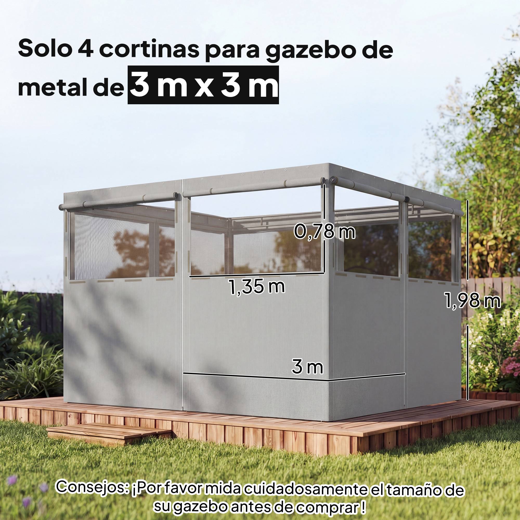 Set 4 Parois Latérales Tonnelle Polyester avec Fenêtres Anti-UV 3x3 m Gris Clair - ComfortXL Outdoor Living - Image 5