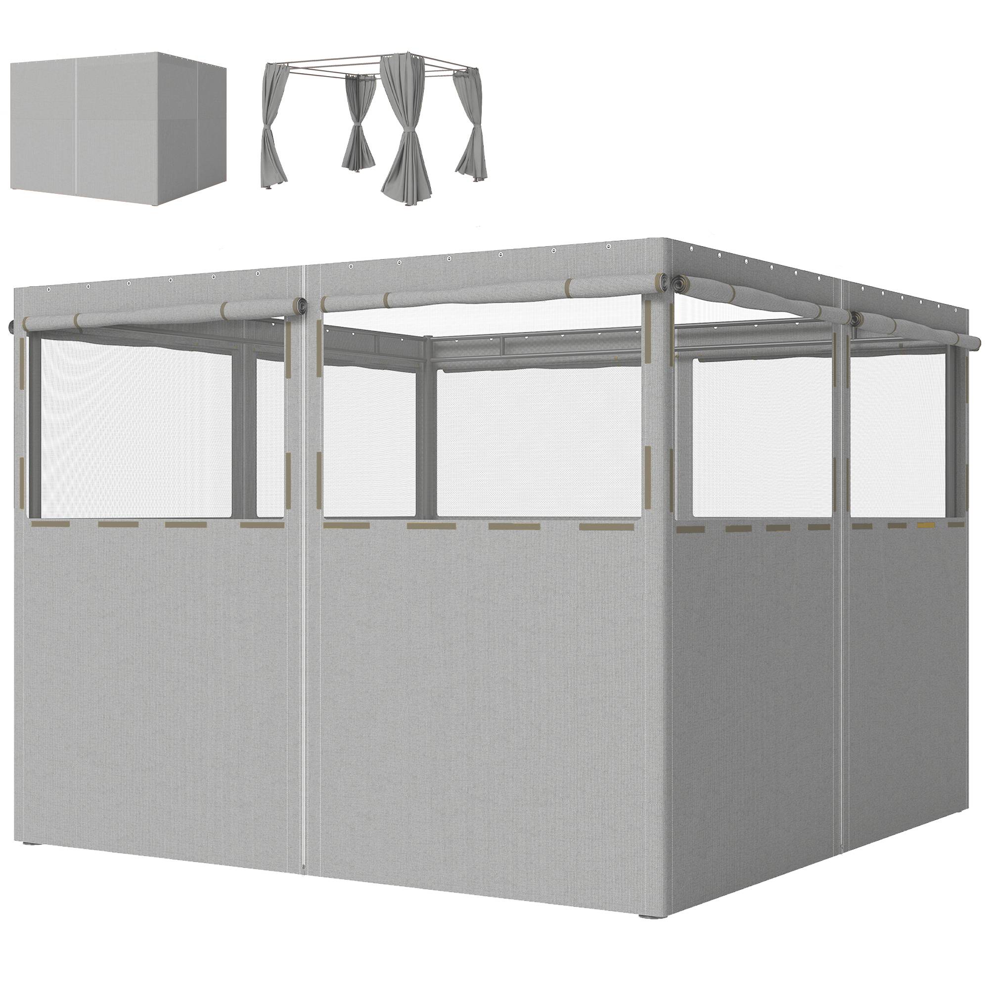 Set 4 Parois Latérales Tonnelle Polyester avec Fenêtres Anti-UV 3x3 m Gris Clair - ComfortXL Outdoor Living - Image 2