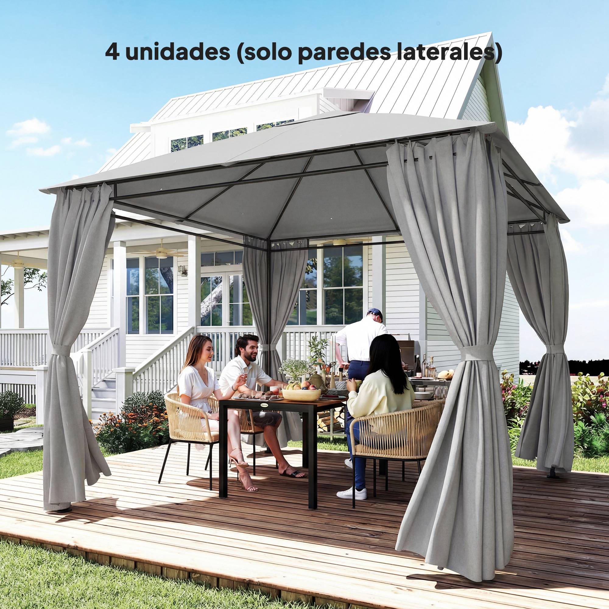 Set 4 Parois Latérales Tonnelle Polyester avec Fenêtres Anti-UV 3x3 m Gris Clair - ComfortXL Outdoor Living - Image 4