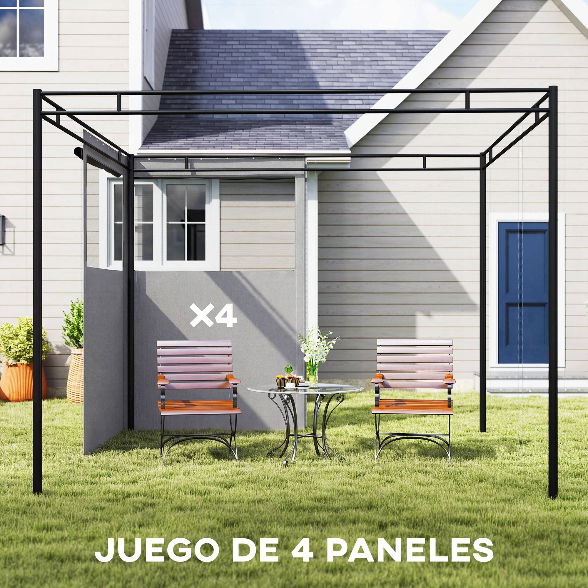 Set 4 Parois Latérales Tonnelle Polyester avec Fenêtres Anti-UV 3x3 m Gris Clair - ComfortXL Outdoor Living - Image 6