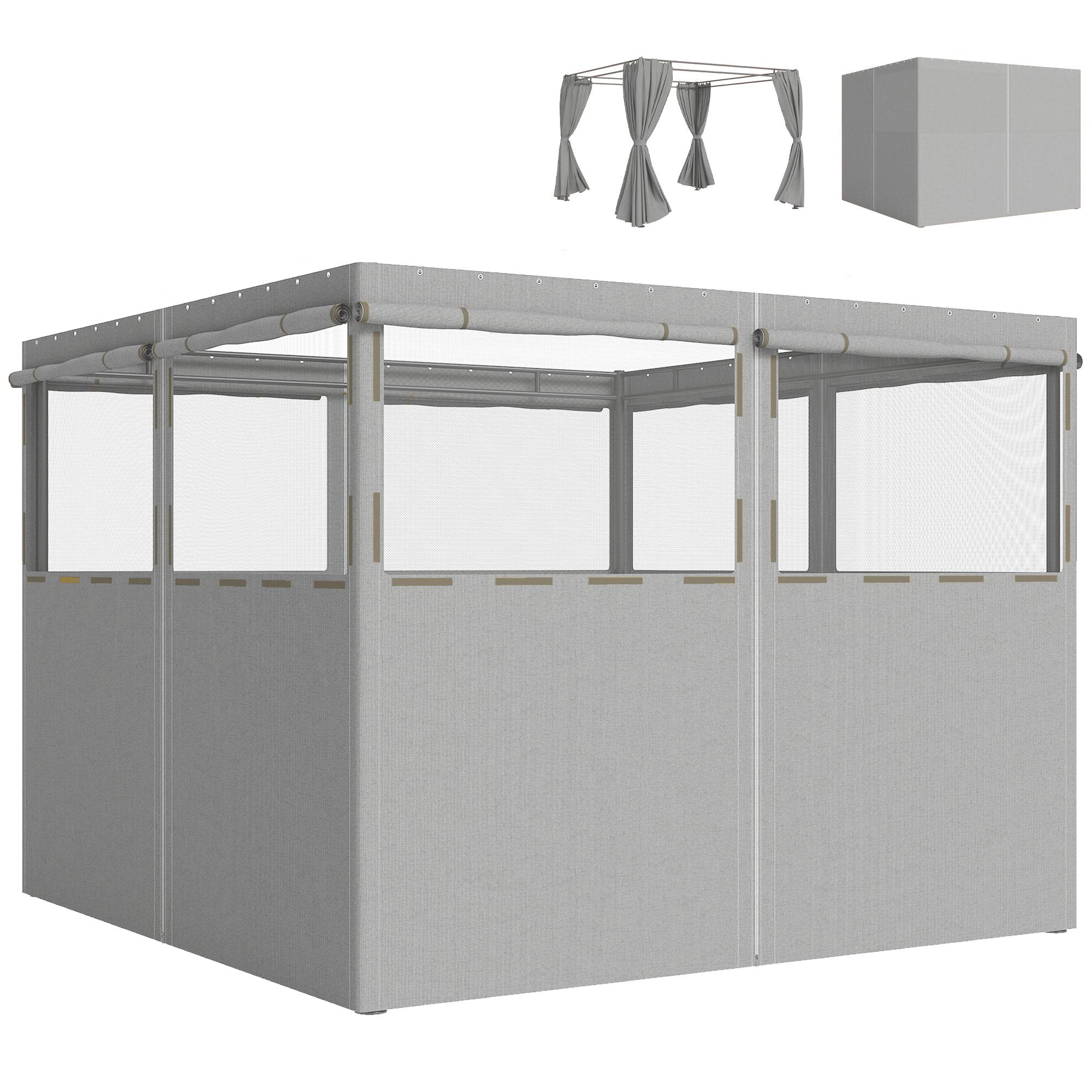 Set 4 Parois Latérales Tonnelle Polyester avec Fenêtres Anti-UV 3x3 m Gris Clair - ComfortXL Outdoor Living - Image 1
