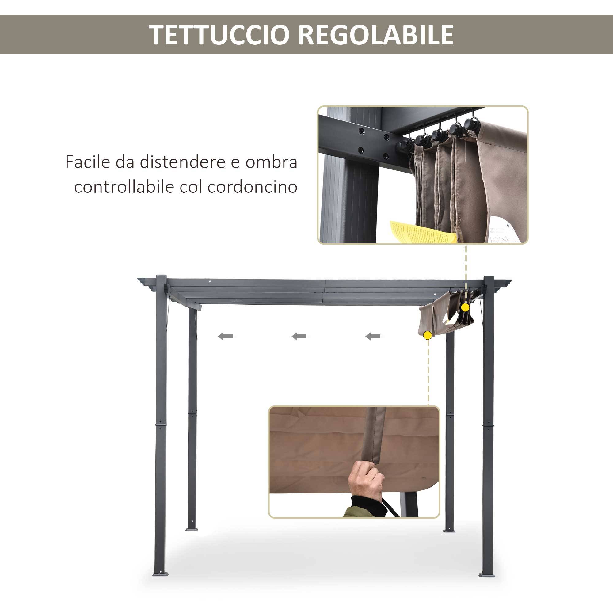 Pergola de jardin 3 x 3 m avec toile rétractable résistante aux UV et structure en aluminium, grise - Image 6