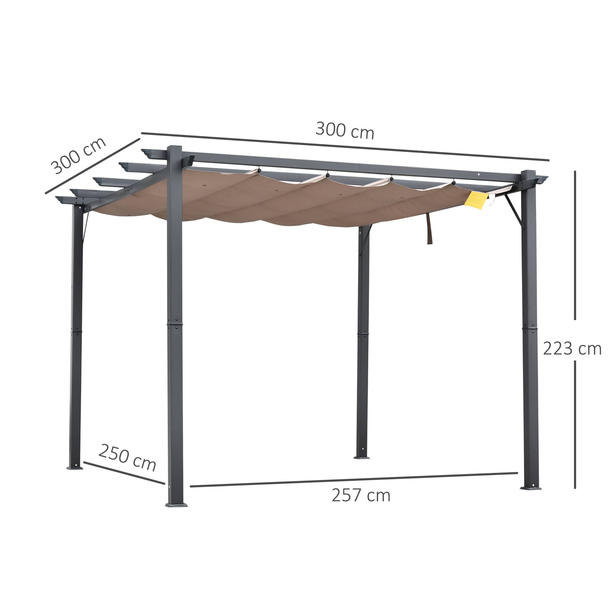 Pergola de jardin 3 x 3 m avec toile rétractable résistante aux UV et structure en aluminium, grise - Image 5