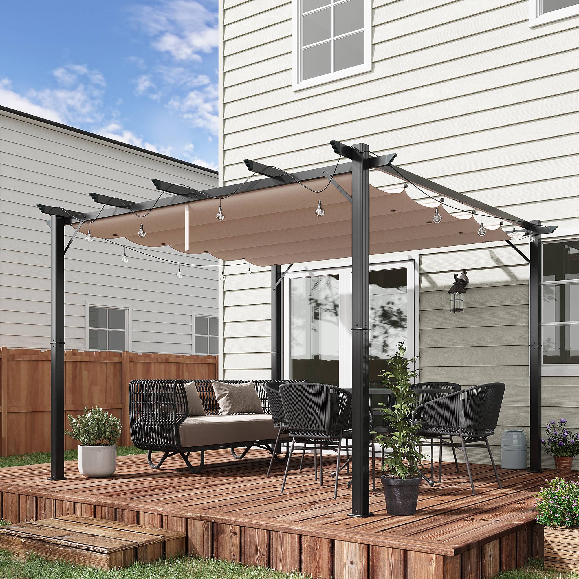Pergola de jardin 3 x 3 m avec toile rétractable résistante aux UV et structure en aluminium, grise - Image 3