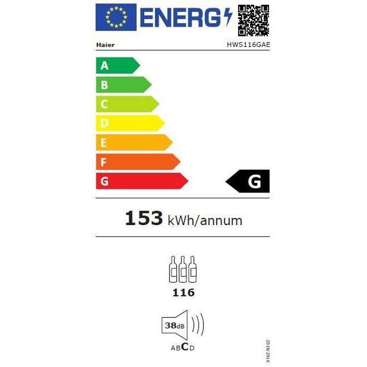 Cave à vin compresseur Haier HWS116GAE, pose libre, 116 bouteilles, porte vitrée anti UV, 5-20 °C - Haier - Image 4