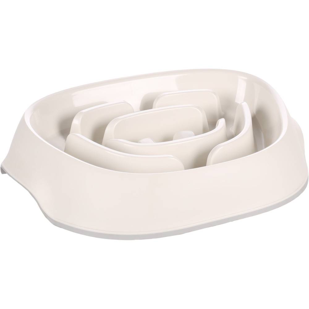 Gamelle anti glouton ovale blanche pour chien - Image 1