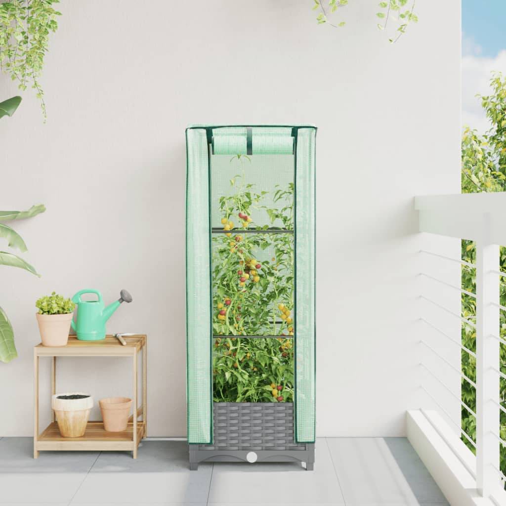 Mini Serre Carrée Compacte sur Pieds pour Herbes Aromatiques avec Bâche de Croissance Gris 40 cm – ComfortXL Outdoor Living - Image 3