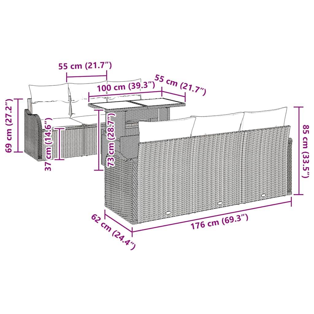 Vidaxl - Ensemble de canapé de jardin 7 pcs Beige Poly rotin vidaXL 3348386 - Image 3