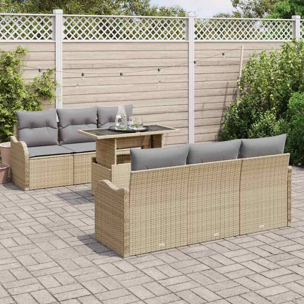 Vidaxl - Ensemble de canapé de jardin 7 pcs Beige Poly rotin vidaXL 3348386 - Image 4